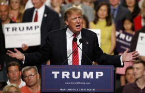 Republican presidential candidate Donald Trump speaks before a crowd of 3,500 Saturday, July 11, 2015, in Phoenix. (AP Photo/Ross D. Franklin)